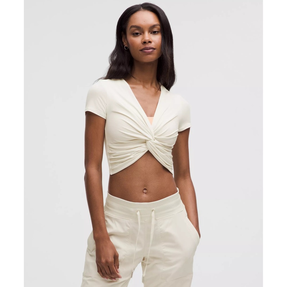 062 Lululemon Modal-Silk Twist-Front Cropped T-Shirt Light Ivory (XL, NWT)